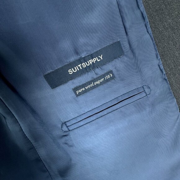 SuitSupply Suit Jacket Mens 42R Gray‎ Herringbone Wool Super 110s Surgeons Cuff - Picture 5 of 16